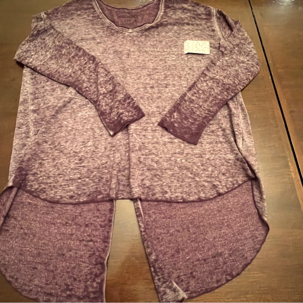Free People Eggplant Distressed Long Sleeve Jersey Sweater W/ Tuxedo Tail - Picture 8 of 11
